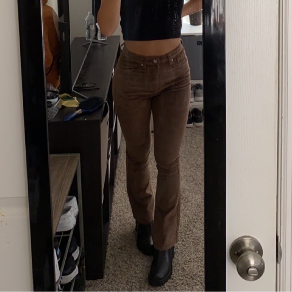 Brown Corduroy Flared Pants from Shein